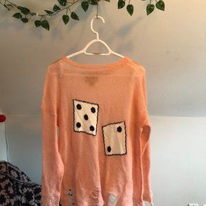 Wildfox pink distressed dice sweater